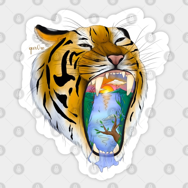 Purrfect Paradise Waterfall Sticker by Qur0w